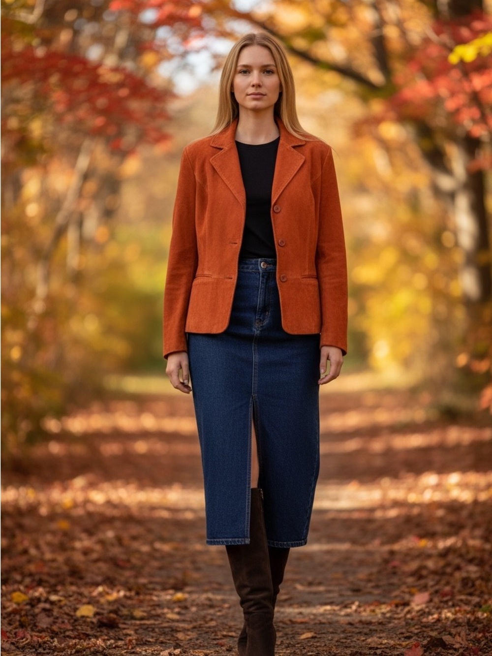 Relativity Burnt Orange Genuine Suede Leather Blazer Jacket Size Large